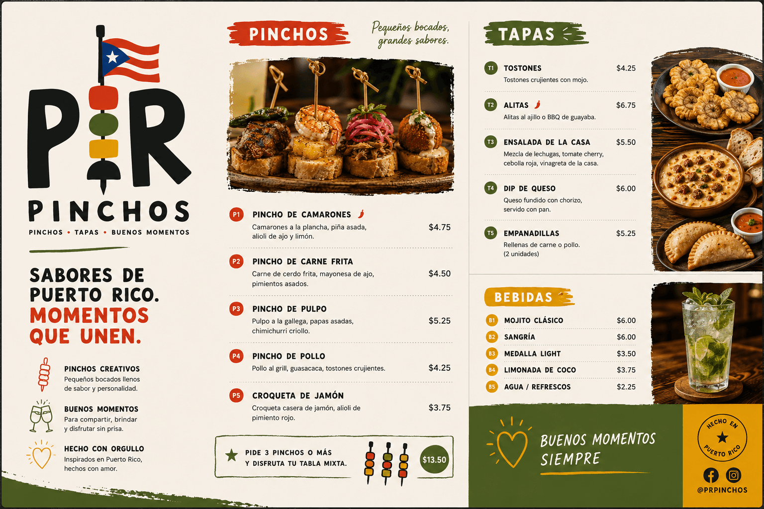 Aplicación de la nueva identidad al menú de PR Pinchos